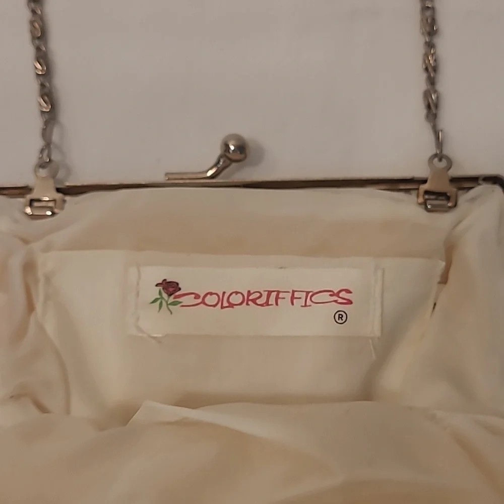 Vintage Shell Shaped Beaded Bag with Satin Lining Long Silver Tone Chain - Picture 6 of 13